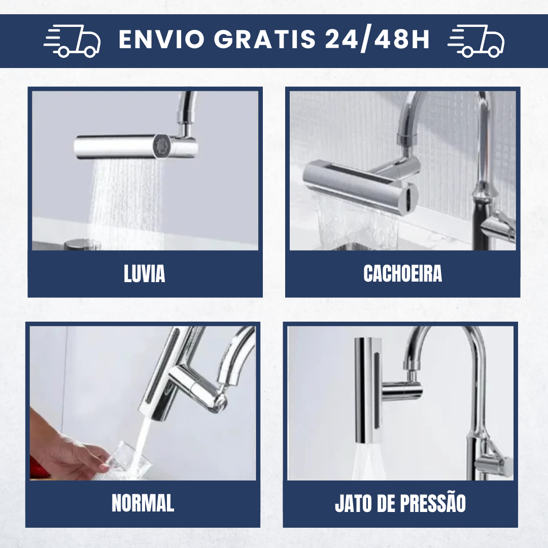 Torneira giratória com cascata para extensão 4 em 1