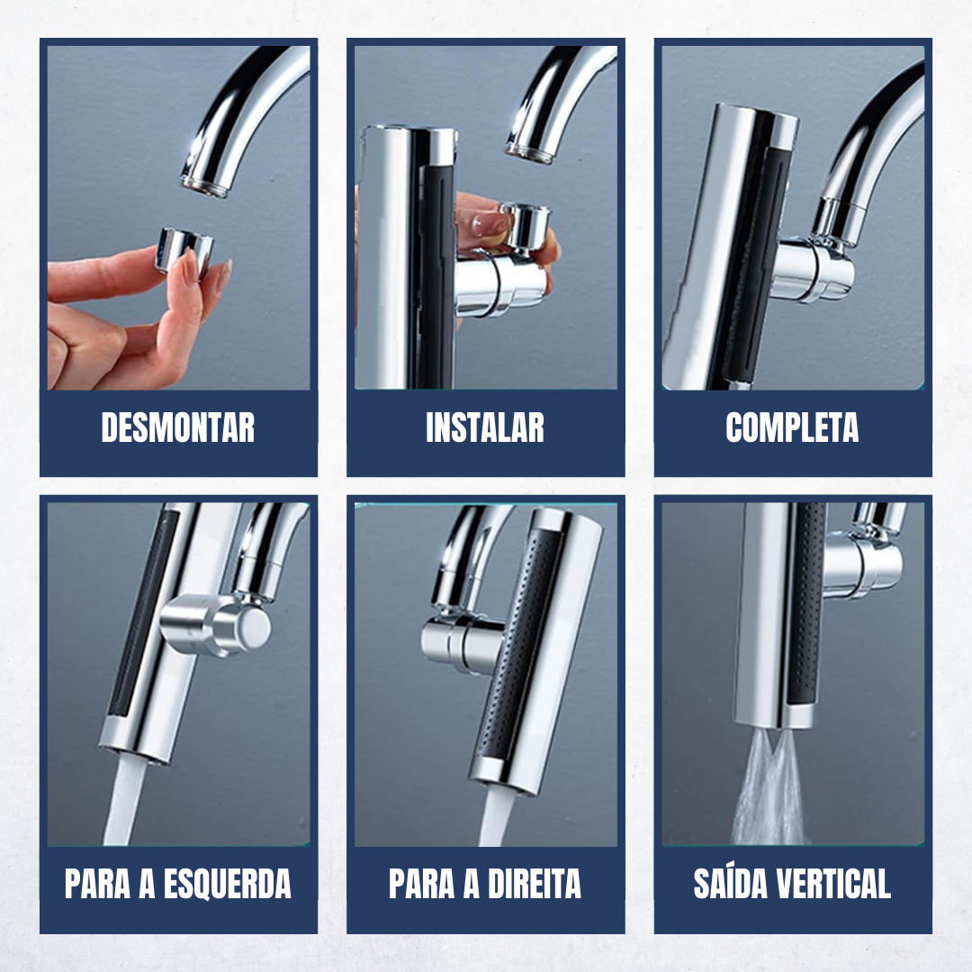 Torneira giratória com cascata para extensão 4 em 1