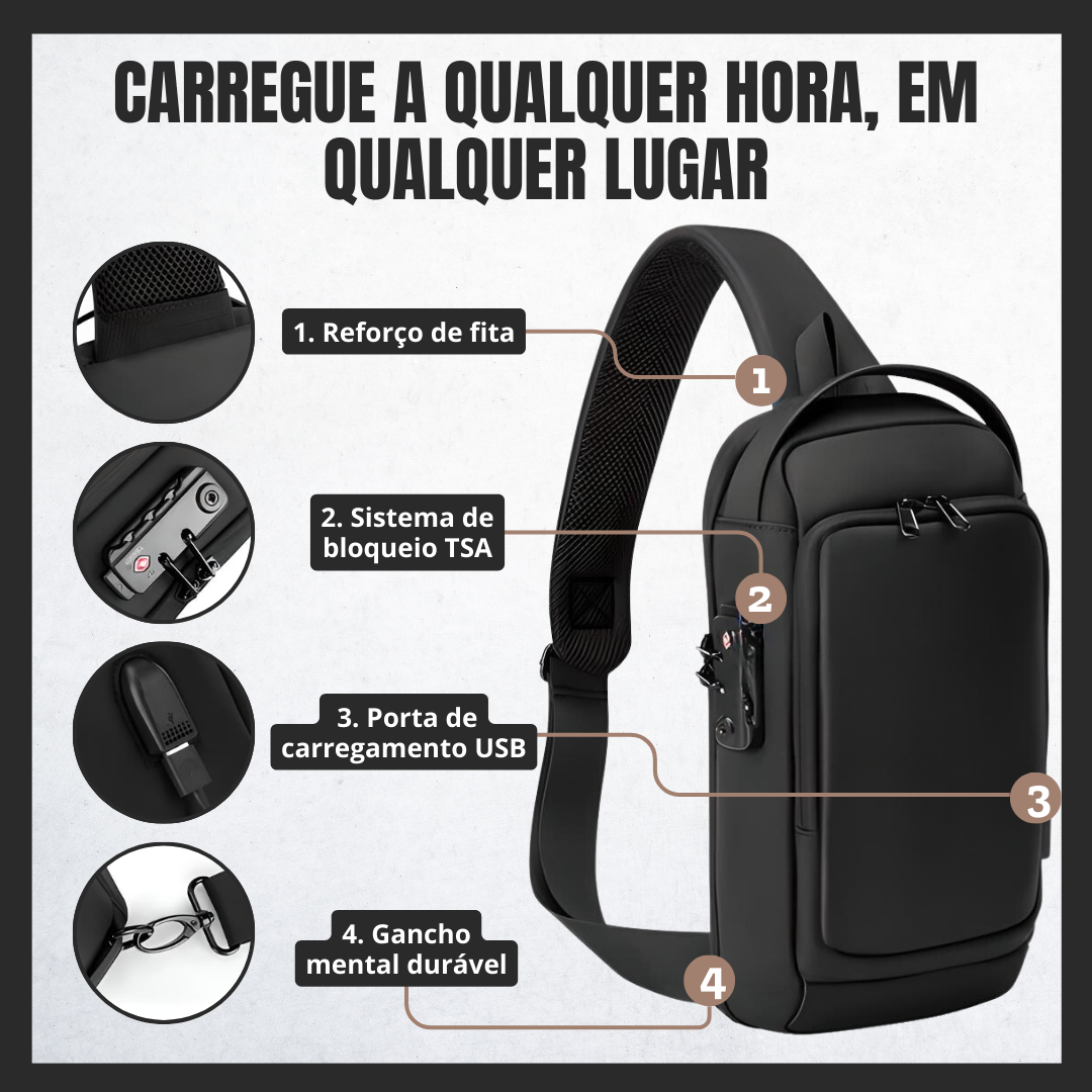 Mochila cruzada anti-roubo