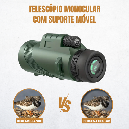 Telescópio monocular com suporte para telemóvel