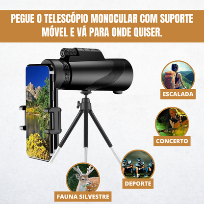 Telescópio monocular com suporte para telemóvel