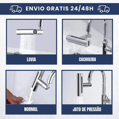 Torneira giratória com cascata para extensão 4 em 1