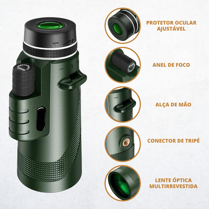 Telescópio monocular com suporte para telemóvel