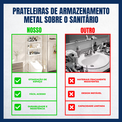 Prateleira de metal para arrumação por cima da sanita