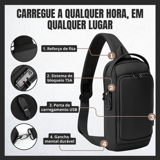 Mochila cruzada anti-roubo