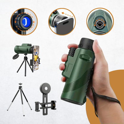 Telescópio monocular com suporte para telemóvel