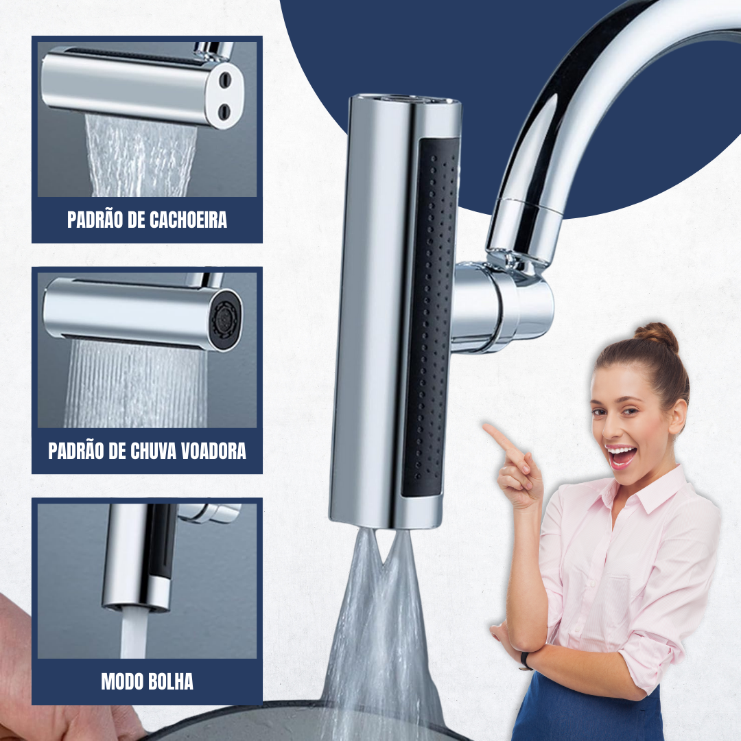Torneira giratória com cascata para extensão 4 em 1